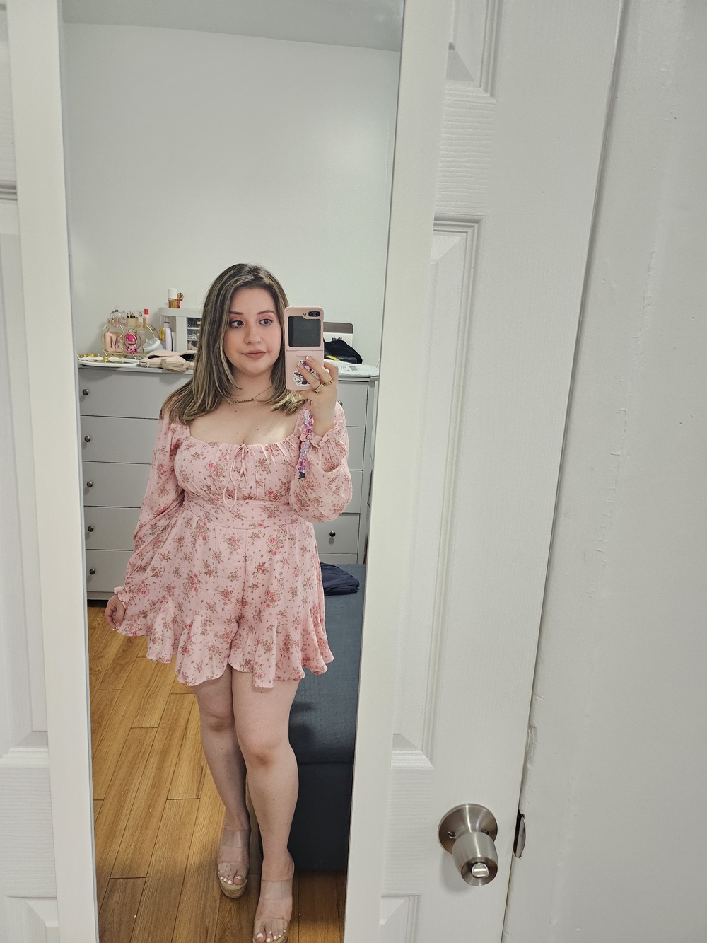 Pink Floral Long-Sleeve Romper
